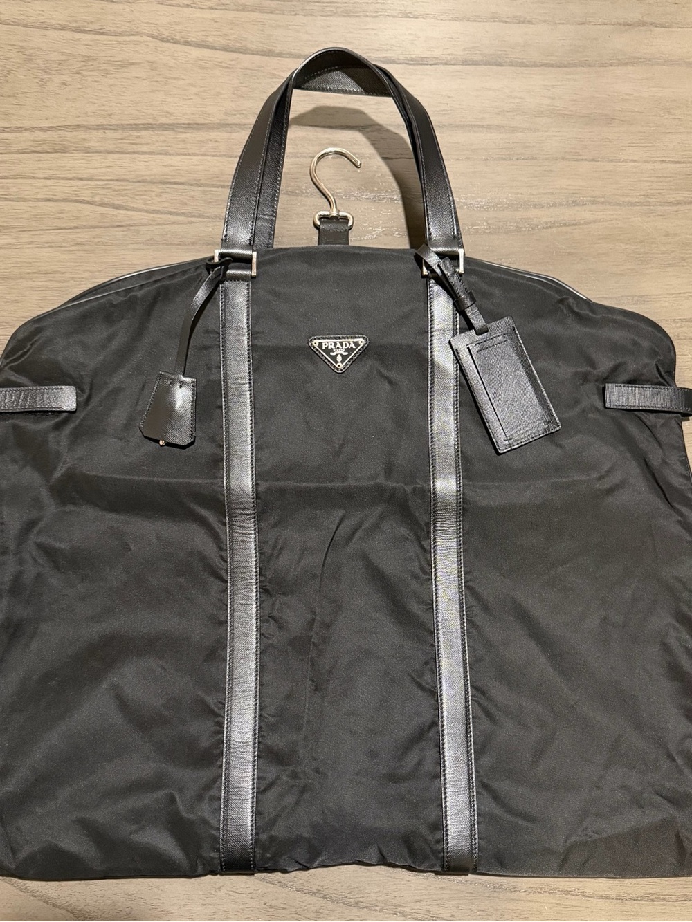 Prada Black Nylon with Leather Trim Garment Bag